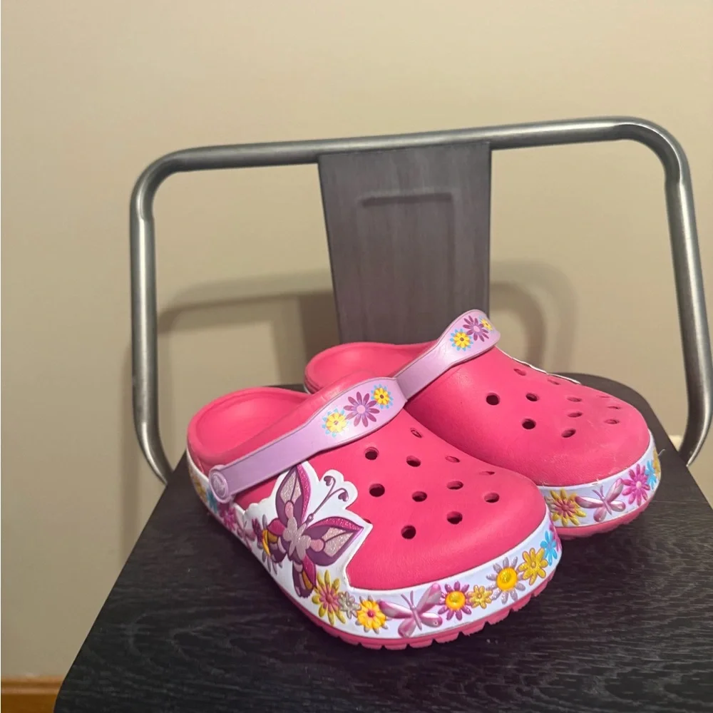 CROCS Kids Pink Floral Butterfly Clogs